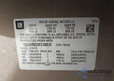 2015 Chevrolet Silverado 1500 2Lt z USA, uszkodzony, nr VIN 1GCVKREC9FZ188576